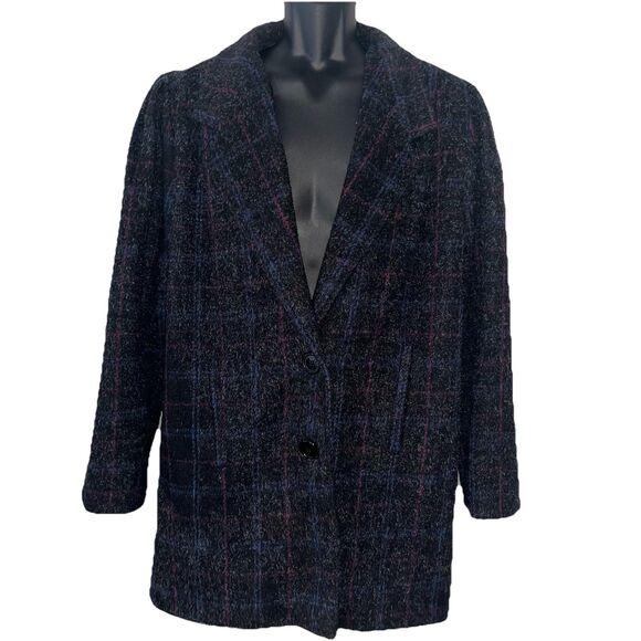 Vintage New York Girl Women's 16 Wool Window Pane Plaid Midi Coat Union Made USA - Picture 1 of 15
